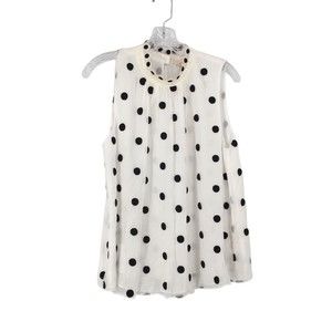New Rebecca Taylor White Black Embroidered Polka Dot Silk Blouse Tank Size 10